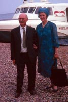 The SRN2 on the Southsea to Ryde route - Sir Christopher Cockerell and wife in front of the SRN2 (Pat Lawrence).